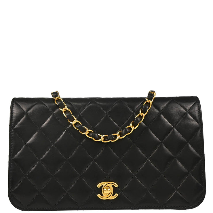 Chanel 2000-2002 Black Lambskin Turnlock Small Full Flap Shoulder Bag