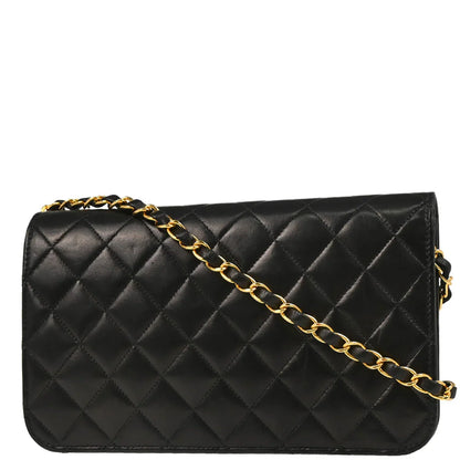 Chanel 2000-2002 Black Lambskin Turnlock Small Full Flap Shoulder Bag