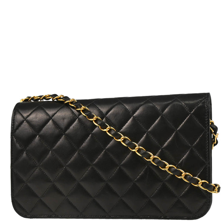 Chanel 2000-2002 Black Lambskin Turnlock Small Full Flap Shoulder Bag