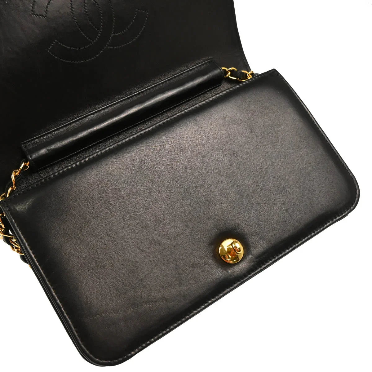 Chanel 2000-2002 Black Lambskin Turnlock Small Full Flap Shoulder Bag