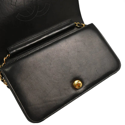 Chanel 2000-2002 Black Lambskin Turnlock Small Full Flap Shoulder Bag