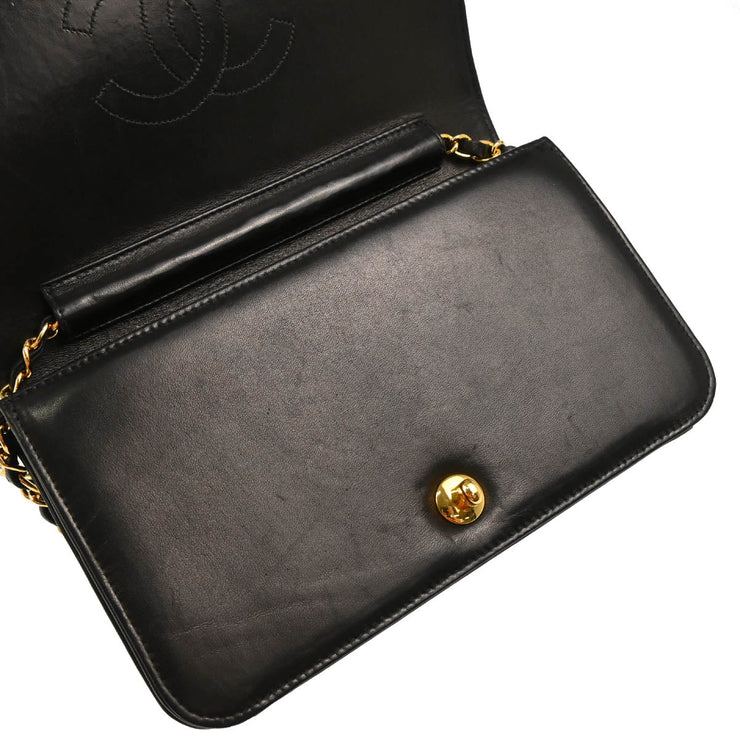 Chanel 2000-2002 Black Lambskin Turnlock Small Full Flap Shoulder Bag