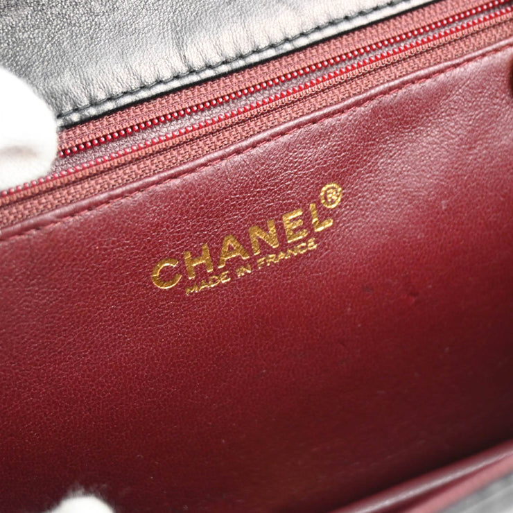 Chanel 2000-2002 Black Lambskin Turnlock Small Full Flap Shoulder Bag