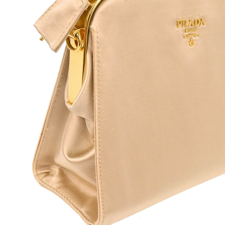Prada Champagne Gold Satin Frame 2way Shoulder Handbag