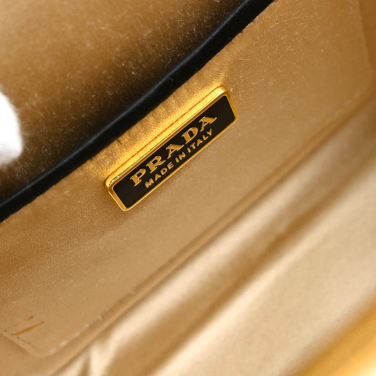 Prada Champagne Gold Satin Frame 2way Shoulder Handbag