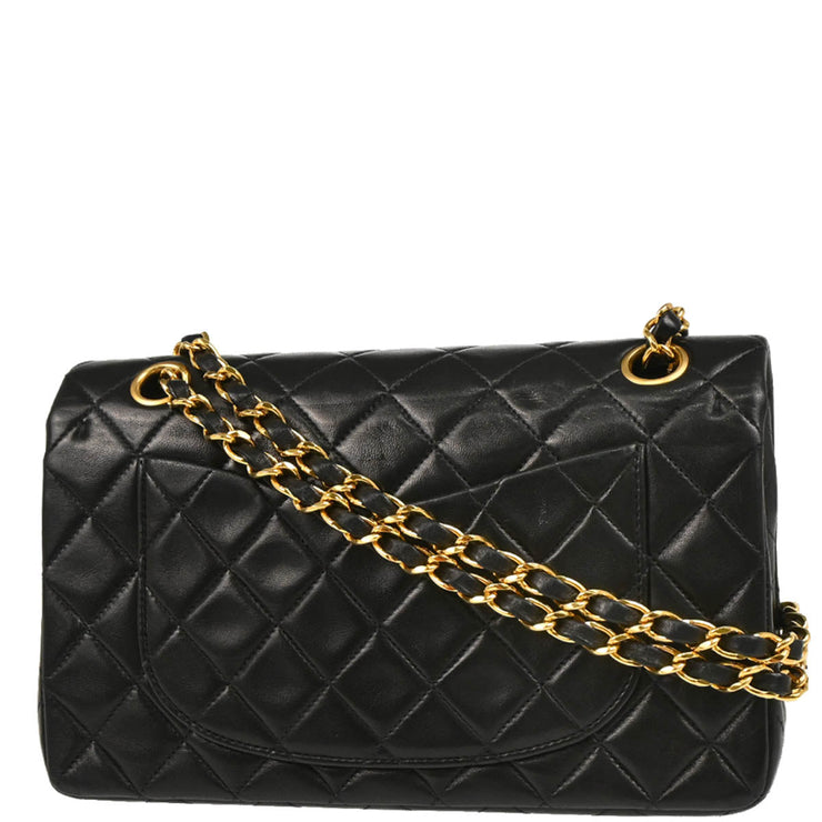 Chanel 1991-1994 Black Lambskin Small Classic Double Flap Shoulder Bag