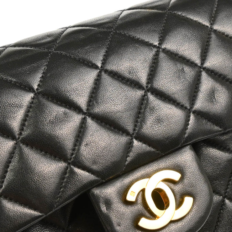 Chanel 1991-1994 Black Lambskin Small Classic Double Flap Shoulder Bag