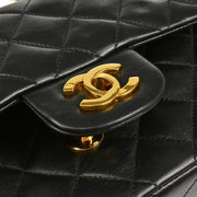 Chanel 1991-1994 Black Lambskin Small Classic Double Flap Shoulder Bag