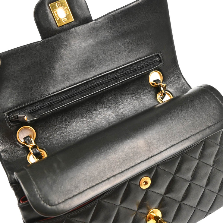 Chanel 1991-1994 Black Lambskin Small Classic Double Flap Shoulder Bag