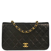 Chanel 1997-1999 Black Lambskin Pushlock Small Full Flap Shoulder Bag