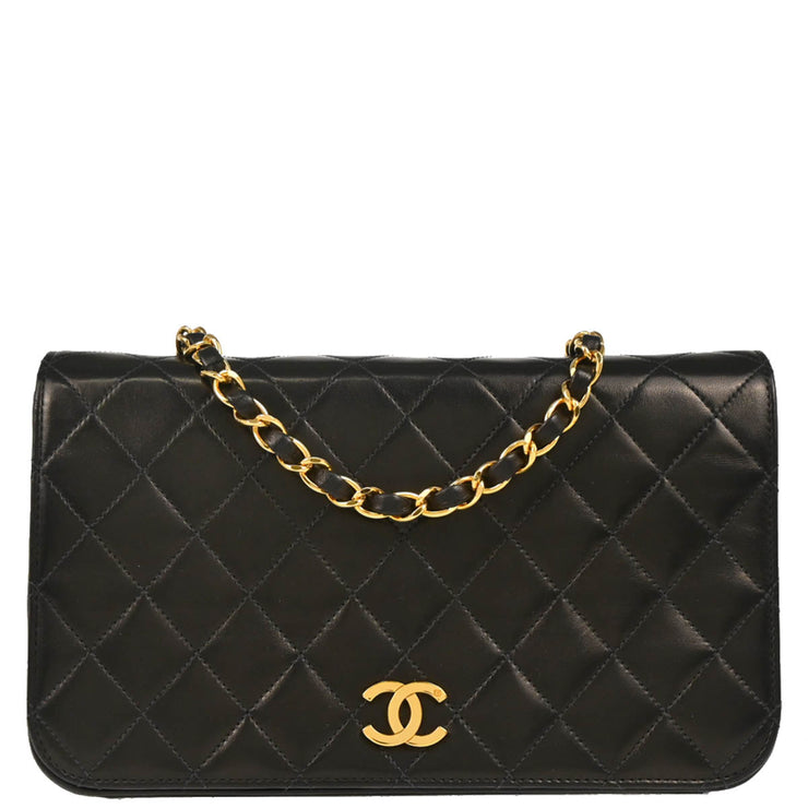 Chanel 1997-1999 Black Lambskin Pushlock Small Full Flap Shoulder Bag