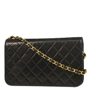 Chanel 1997-1999 Black Lambskin Pushlock Small Full Flap Shoulder Bag