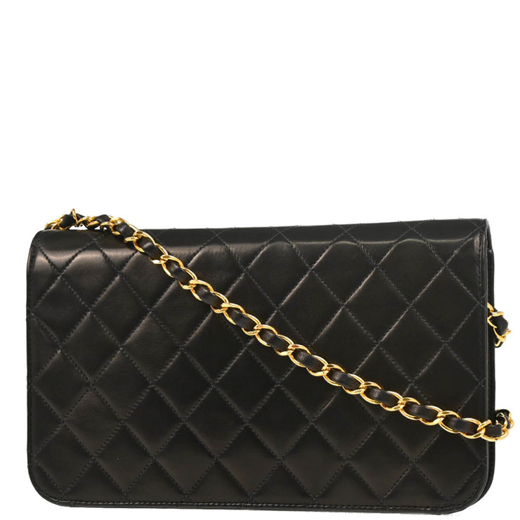 Chanel 1997-1999 Black Lambskin Pushlock Small Full Flap Shoulder Bag