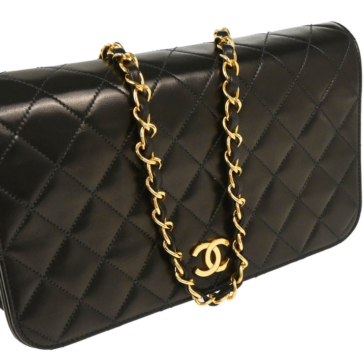 Chanel 1997-1999 Black Lambskin Pushlock Small Full Flap Shoulder Bag