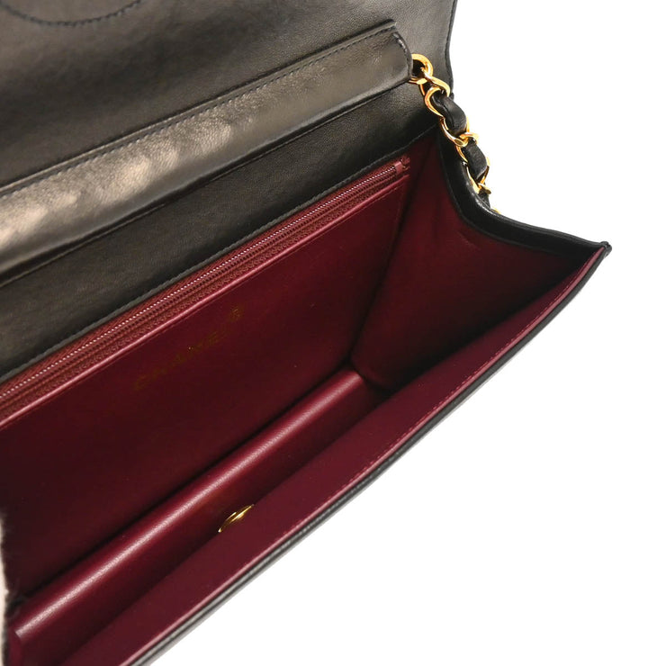 Chanel 1997-1999 Black Lambskin Pushlock Small Full Flap Shoulder Bag