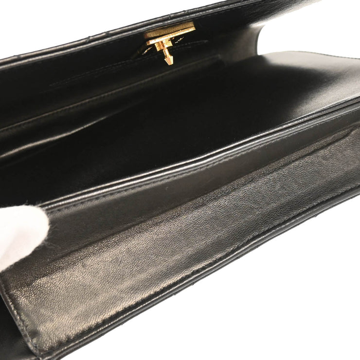 Chanel 1997-1999 Black Lambskin Pushlock Small Full Flap Shoulder Bag
