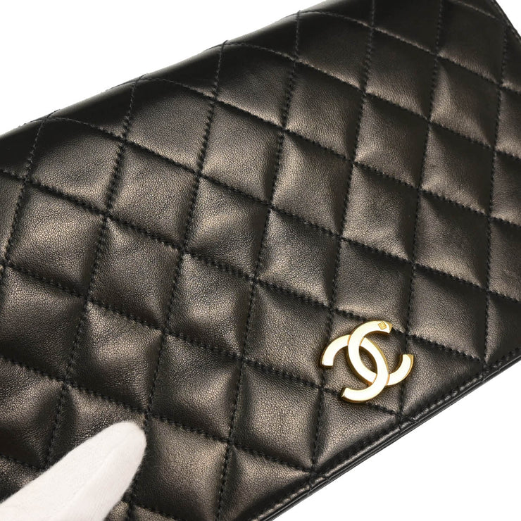 Chanel 1997-1999 Black Lambskin Pushlock Small Full Flap Shoulder Bag