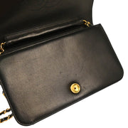 Chanel 1997-1999 Black Lambskin Pushlock Small Full Flap Shoulder Bag