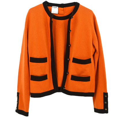 Chanel 1996 Ensemble Cardigan Short Sleeve Top Orange #40