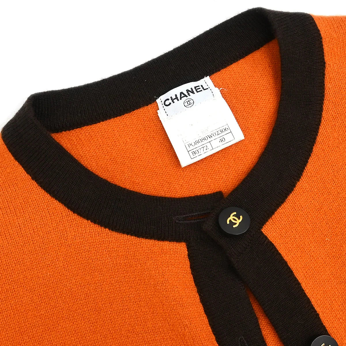 Chanel 1996 Ensemble Cardigan Short Sleeve Top Orange #40