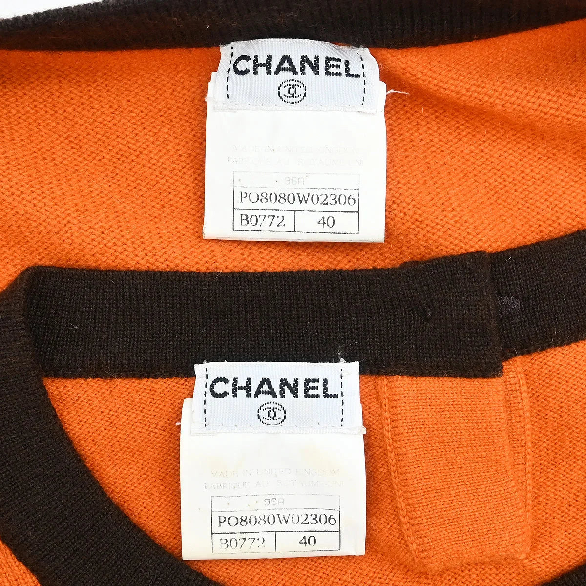 Chanel 1996 Ensemble Cardigan Short Sleeve Top Orange #40