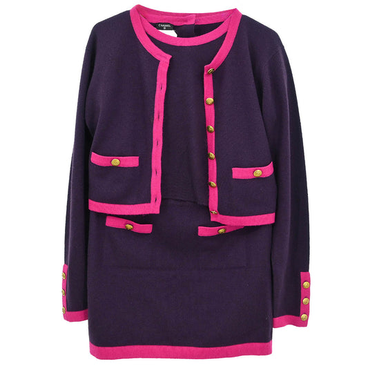 Chanel 1994 Setup Suit Cardigan Top Skirt Purple #42