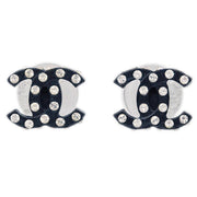 Chanel CC Piercing Earrings Silver Black Rhinestone 04A