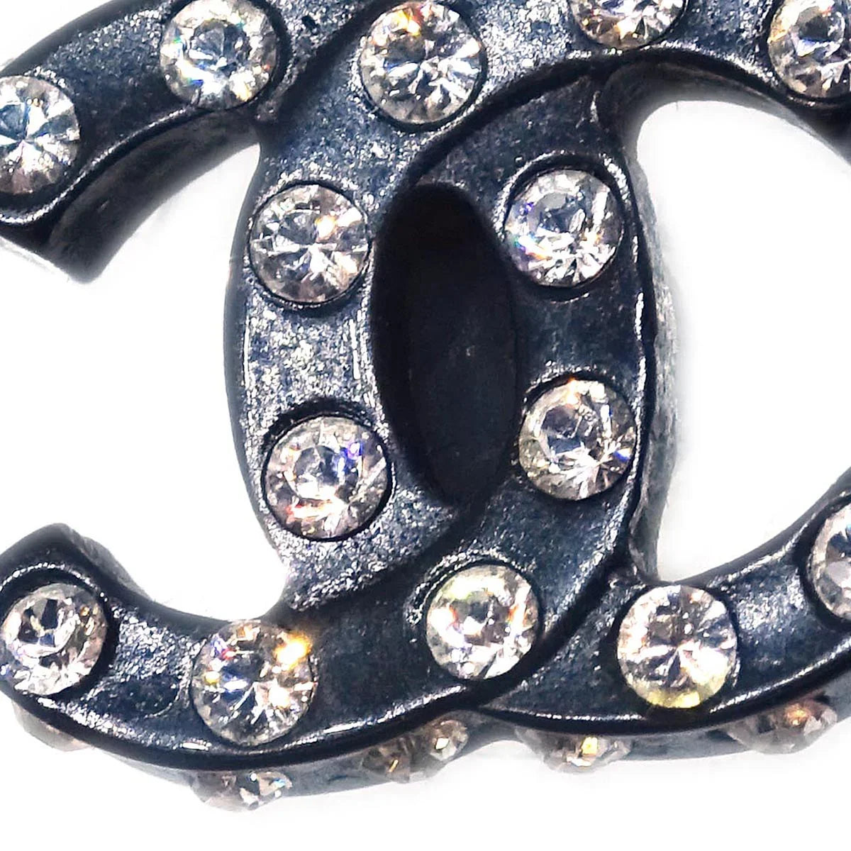 Chanel CC Piercing Earrings Silver Black Rhinestone 04A