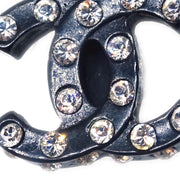 Chanel CC Piercing Earrings Silver Black Rhinestone 04A