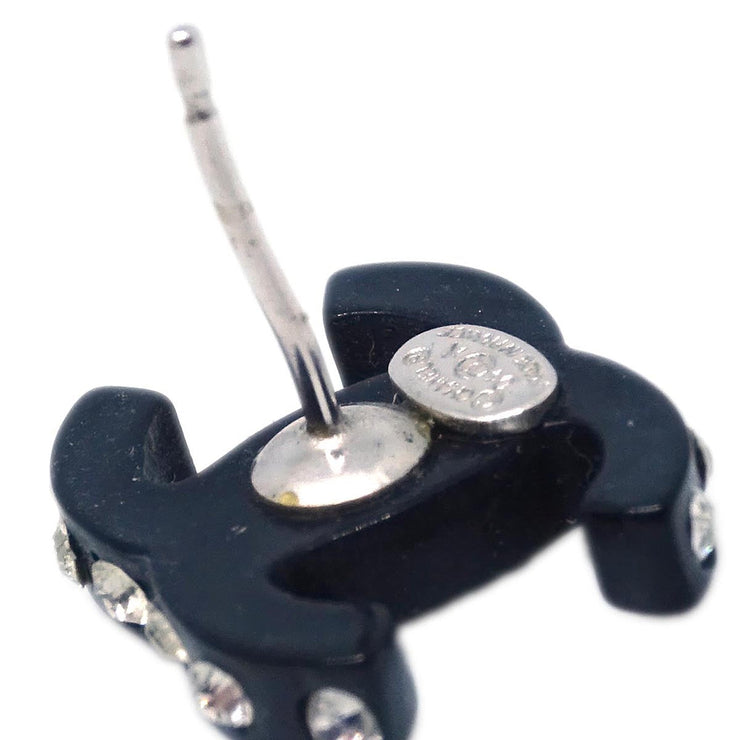 Chanel CC Piercing Earrings Silver Black Rhinestone 04A