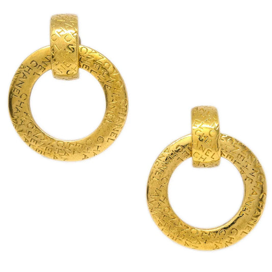 Chanel Dangle Hoop Earrings Clip-On Gold