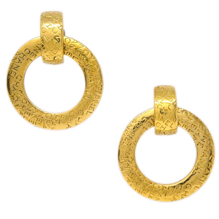 Chanel Dangle Hoop Earrings Clip-On Gold