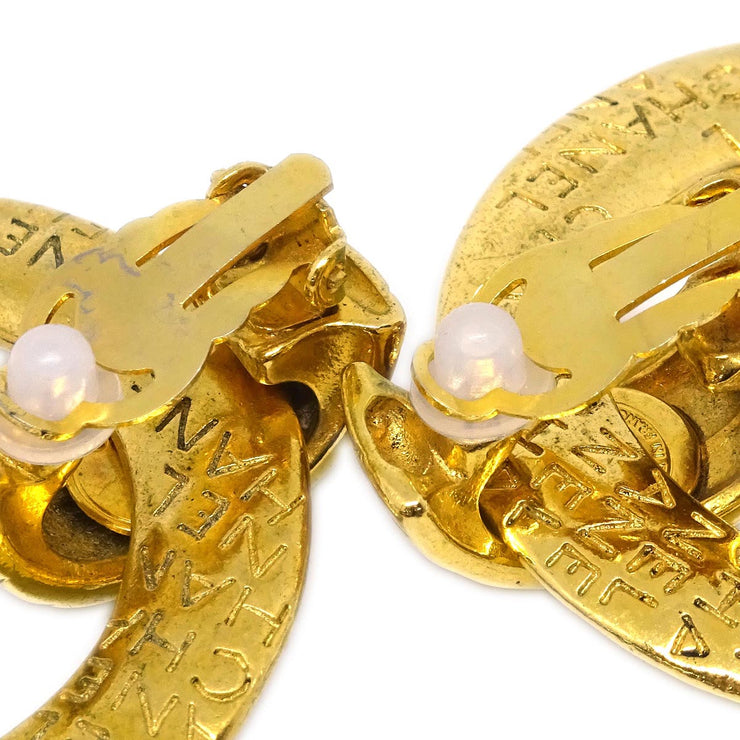 Chanel Dangle Hoop Earrings Clip-On Gold