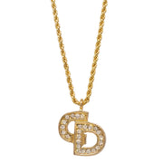 Christian Dior Necklace Pendant Gold Rhinestone