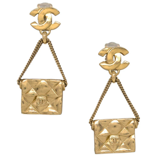 Chanel Dangle Earrings Handbag Clip-On Gold 02P