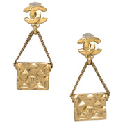Chanel Dangle Earrings Handbag Clip-On Gold 02P