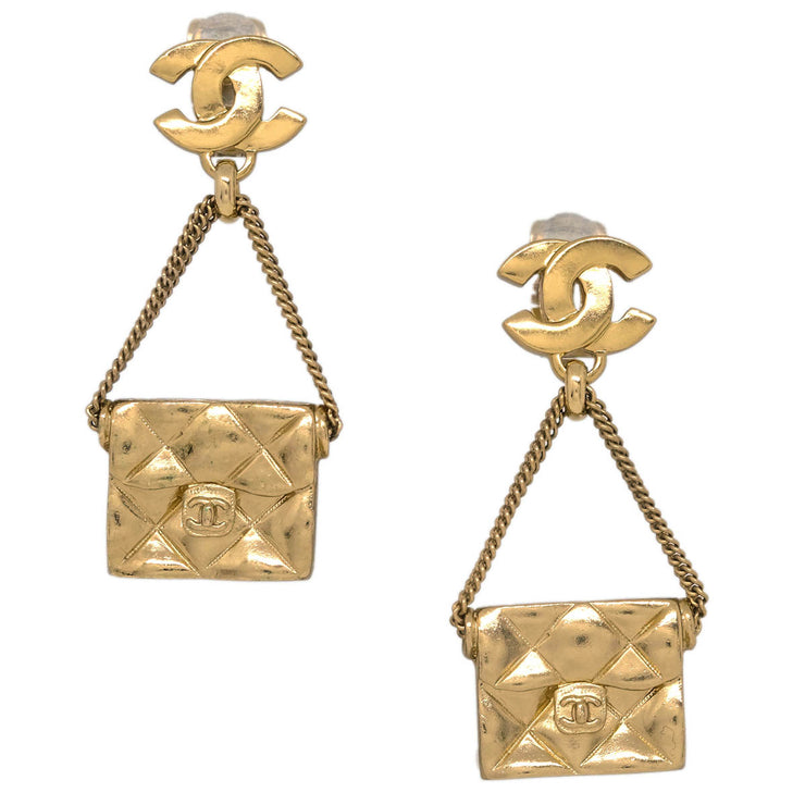 Chanel Dangle Earrings Handbag Clip-On Gold 02P