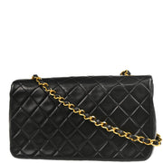 Chanel 1989-1991 Black Lambskin Turnlock Small Full Flap Shoulder Bag