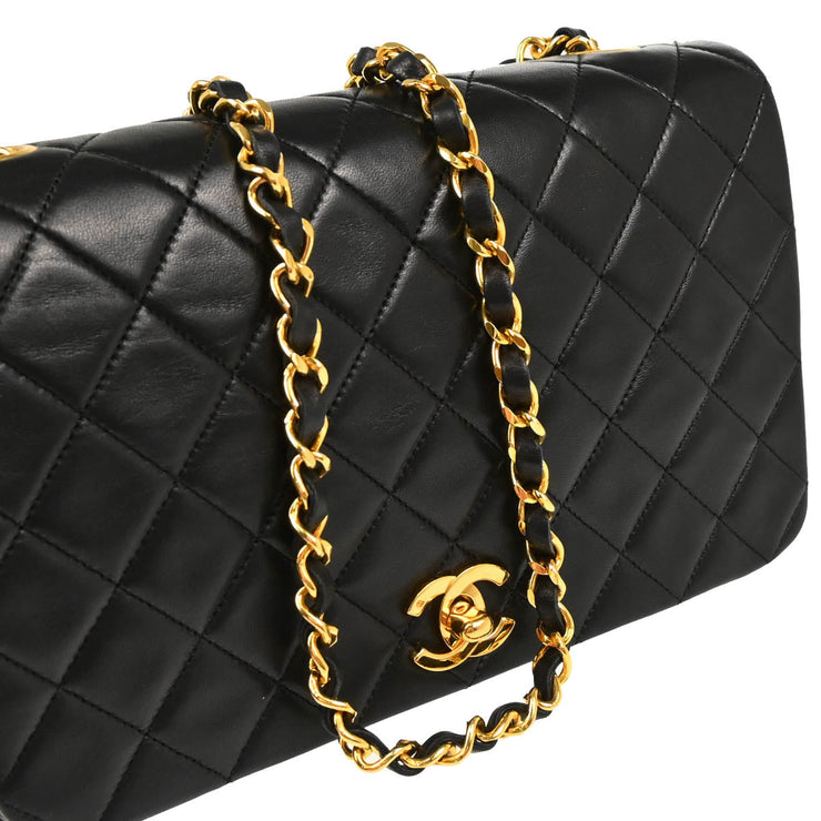 Chanel 1989-1991 Black Lambskin Turnlock Small Full Flap Shoulder Bag