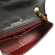 Chanel 1989-1991 Black Lambskin Turnlock Small Full Flap Shoulder Bag