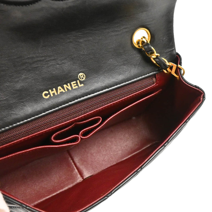 Chanel 1989-1991 Black Lambskin Turnlock Small Full Flap Shoulder Bag