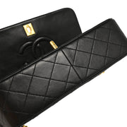 Chanel 1989-1991 Black Lambskin Turnlock Small Full Flap Shoulder Bag