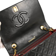 Chanel 1989-1991 Black Lambskin Turnlock Small Full Flap Shoulder Bag