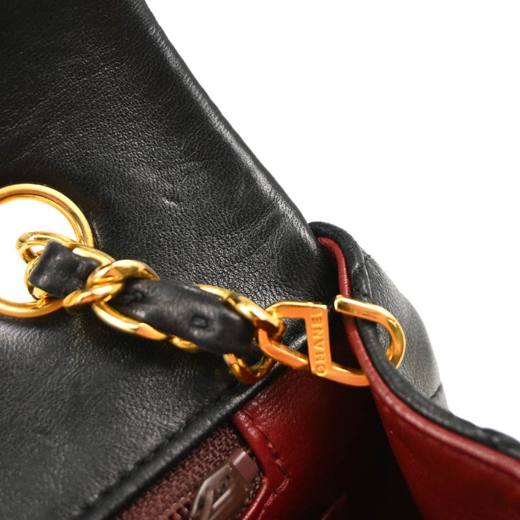 Chanel 1989-1991 Black Lambskin Turnlock Small Full Flap Shoulder Bag