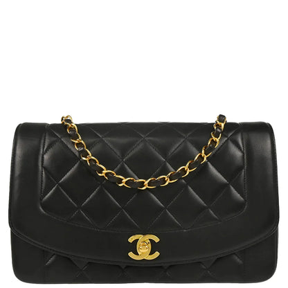 Chanel 1994-1996 Black Lambskin Medium Diana Shoulder Bag