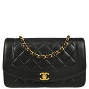 Chanel 1994-1996 Black Lambskin Medium Diana Shoulder Bag