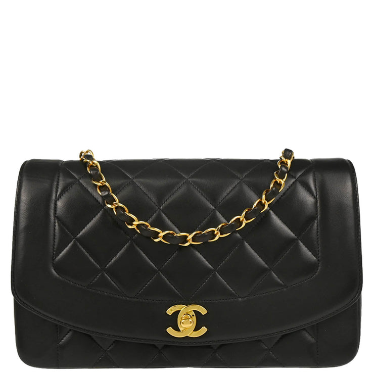 Chanel 1994-1996 Black Lambskin Medium Diana Shoulder Bag