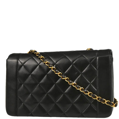 Chanel 1994-1996 Black Lambskin Medium Diana Shoulder Bag