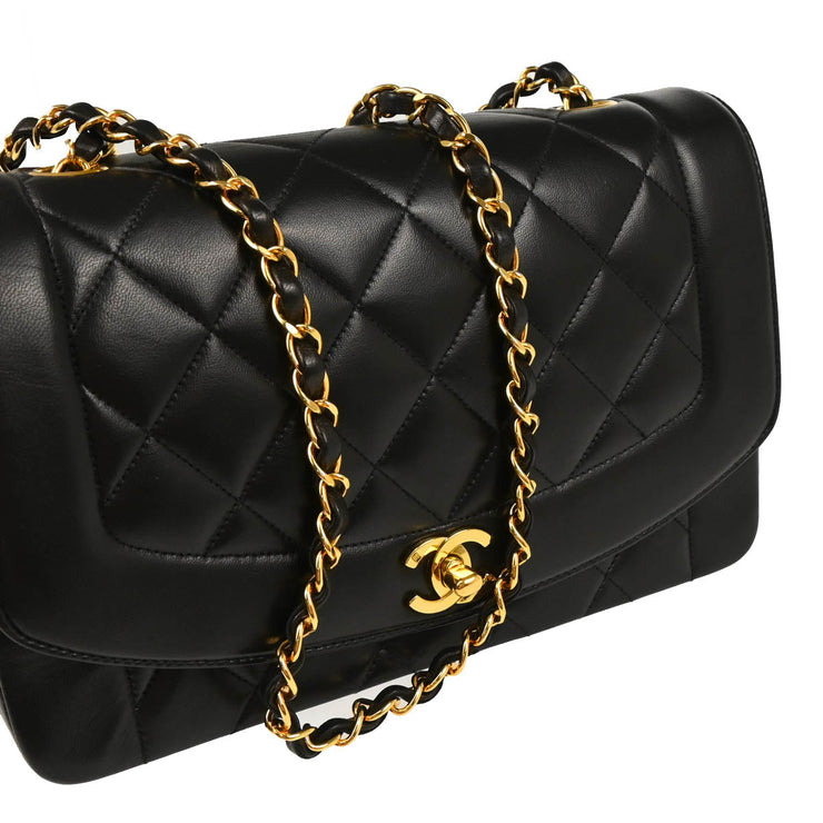 Chanel 1994-1996 Black Lambskin Medium Diana Shoulder Bag