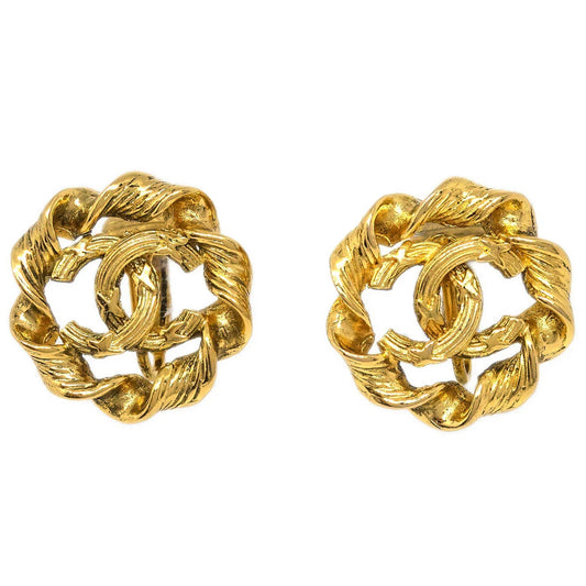 Chanel Button Earrings Clip-On Gold 2239